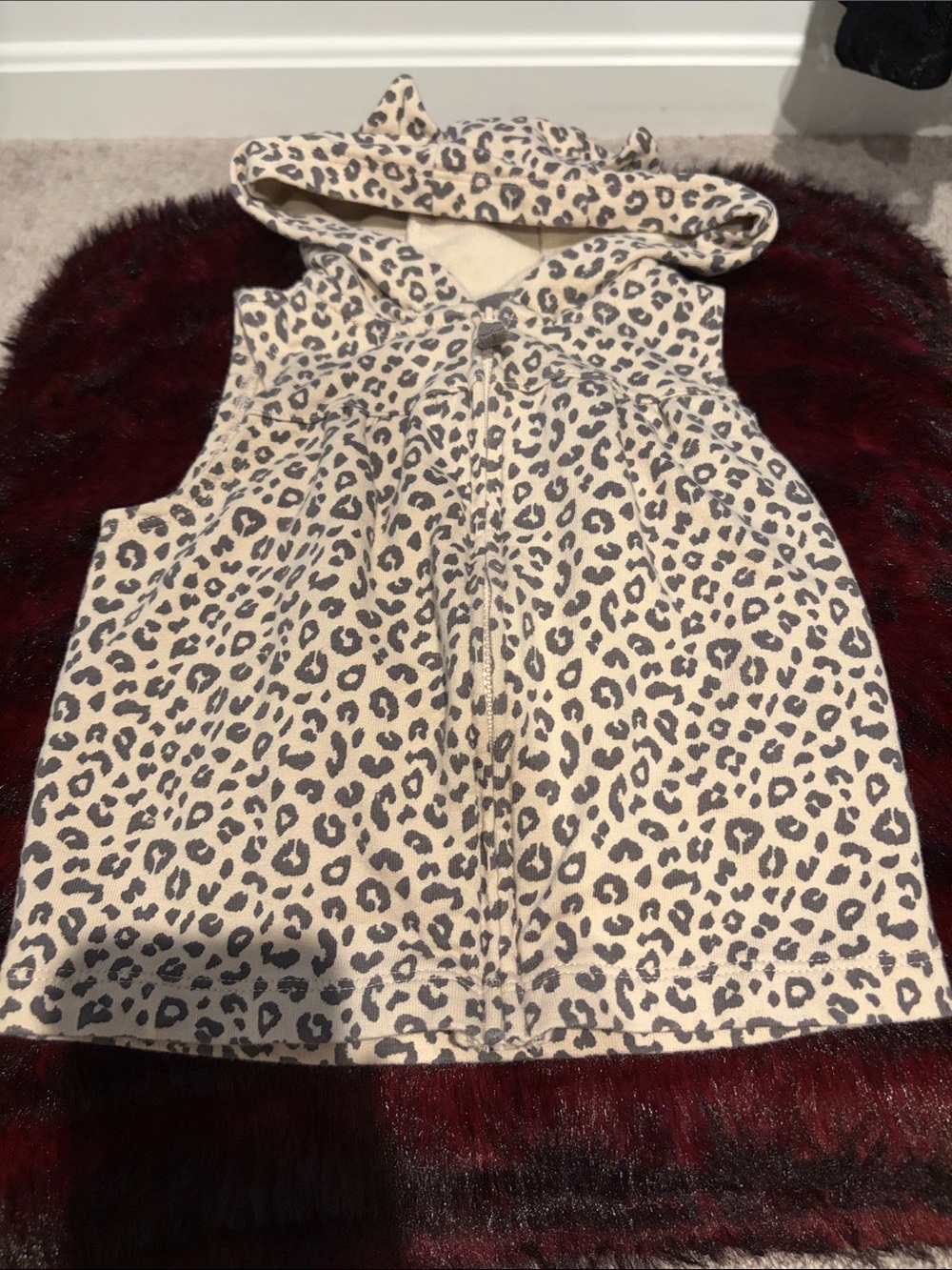 Carter's Leopard Print Hooded Vest in Cream and Gray